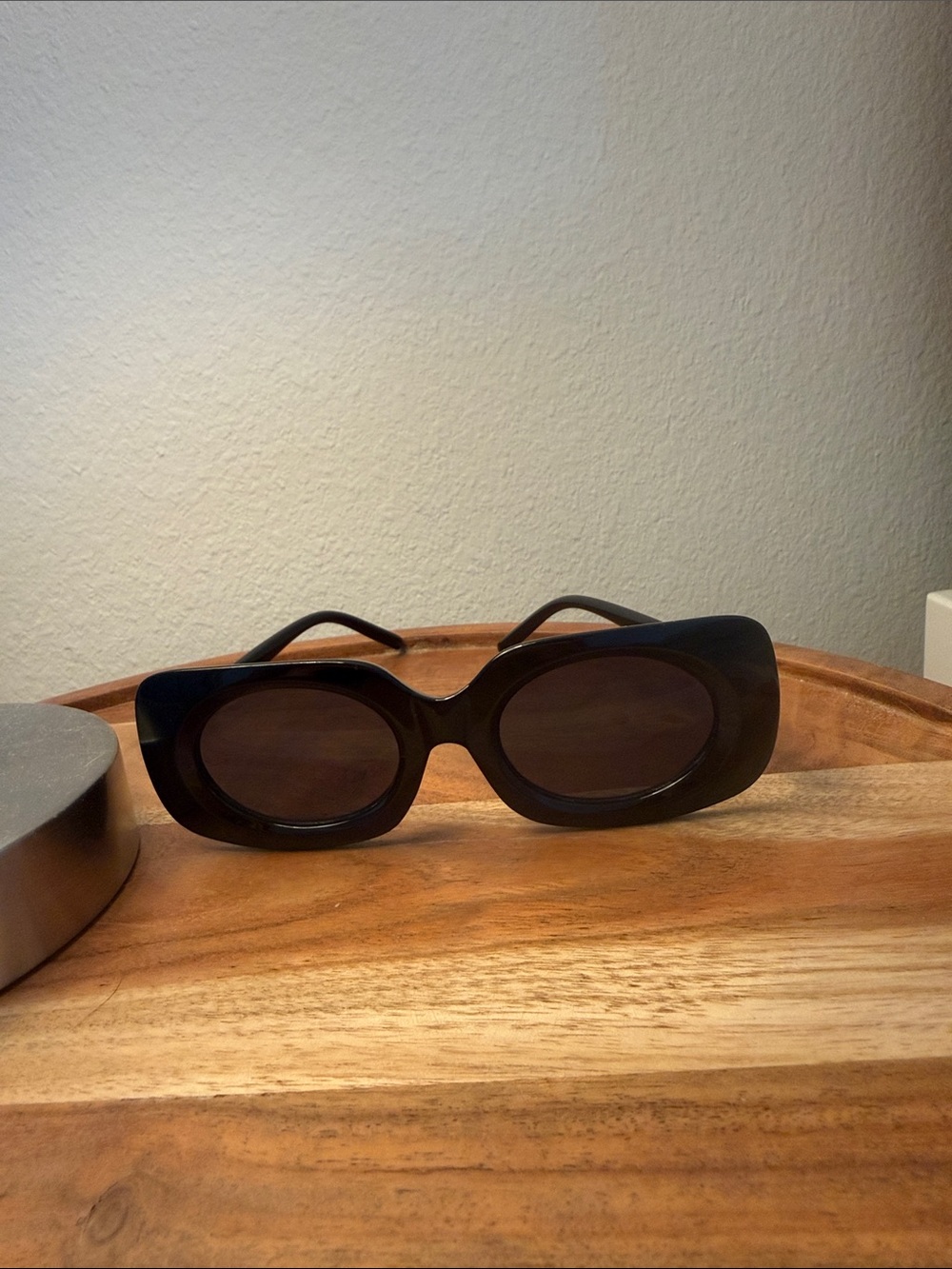 Anthropologie Black Retro Oval Sunglasses